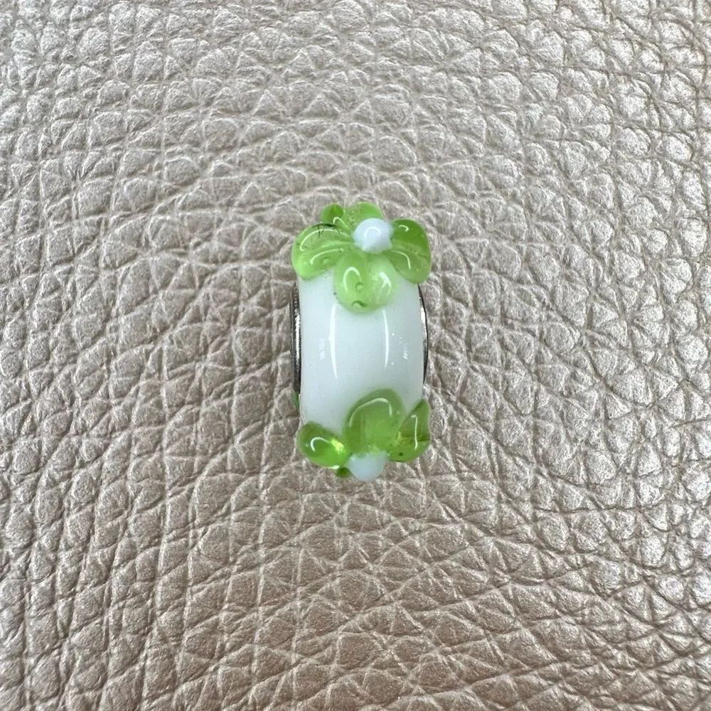 Helzberg Diamonds - White and Green Flower Glass Charm